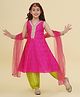 Bitiya By Bhama Silk Woven Sleeveless Abstract Foil Printed Lace & Sequins Embellished Kurta Salwar With Dupatta Set - Pink