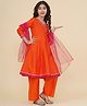 Bitiya By Bhama Silk Woven Three Fourth Sleeves Abstract Embroidered Gota Lace Embellished Anarkali Style Kurta Pant With Dupatta Set - Orange