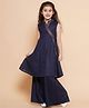 Bitiya By Bhama Cotton blend Woven Sleeveless Solid Anarkali Kurta & Palazzo Set  -  Navy Blue