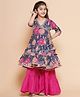 Bitiya By Bhama Cotton Woven Three Fourth Sleeves Floral Printed Gota Lace Embellished Kurta Sharara Set - Navy Blue