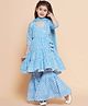Bitiya By Bhama Cotton Woven Three Fourth Sleeves Bandhani Printed Gota Lace Embellished Anarkali Style Kurta & Sharara With Dupatta Set - Blue