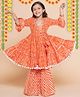 Bitiya By Bhama Cotton Woven Three Fourth Sleeves Bandhani Printed Gota Lace Embellished Anarkali Style Kurta & Sharara Set - Orange