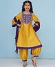 Bitiya By Bhama Silk Woven Three Fourth Sleeves Solid Anarkali Kurta & Salwar With Dupatta Set -  Yellow