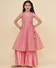 Bitiya By Bhama Silk Woven Sleeveless Abstract Foil Printed Gota Lace Embellished Anarkali Style Kurta Sharara Set - Peach