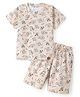 Funkrafts Premium Cotton Knitted Half Sleeves Puppies Printed Coordinating Tee & Shorts Set - Beige