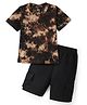 Funkrafts Premium Cotton Knitted Half Sleeves Tie Dye Tee & Shorts Set - Brown & Black