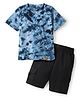 Funkrafts Premium Cotton Knitted Half Sleeves Tie Dye Tee & Shorts Set - Blue & Black