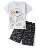 Funkrafts Premium Cotton Knitted Half Sleeves Puppy Printed Tee & Shorts Set - Black & Grey