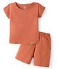 Funkrafts Premium Cotton Knitted Half Sleeves Solid Tee & Coordinating Shorts Set - Brown