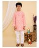 Superminis Cotton Woven Full Sleeves Lehariya Printed & Bandhani Designed Kurta Pyjama Set - Pink