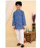Superminis Cotton Woven Full Sleeves Lehariya Printed & Bandhani Designed Kurta Pyjama Set - Blue