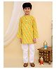 Superminis Cotton Woven Full Sleeves Lehariya Printed & Bandhani Designed Kurta Pyjama Set - Mustard