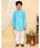 Superminis Cotton Woven Full Sleeves Lehariya Printed Kurta Pyjama Set - Green & Blue