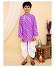 Superminis Cotton Woven Full Sleeves Lehariya Printed Kurta & Coordinating Dhoti Set - Purple