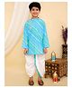Superminis Cotton Woven Full Sleeves Lehariya Printed Kurta & Coordinating Dhoti Set - Green & Blue