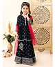 Superminis Georgette Woven Three Fourth Sleeves Foil Ethnic Motifs Printed Gota Lace Embellished Coordinating Lehenga Choli With Dupatta Set - Navy Blue
