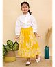Superminis Cotton Woven Full Sleeves Solid Shirt & Floral Printed Skirt Set - Mustard