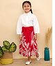 Superminis Cotton Woven Full Sleeves Solid Shirt & Floral Printed Skirt Set - Maroon