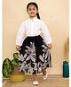 Superminis Cotton Woven Full Sleeves Solid Shirt & Floral Printed Skirt Set - Black