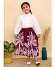 Superminis Cotton Woven Full Sleeves Solid Shirt & Floral Printed Skirt Set - Wine