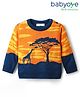 Babyoye Knitted Full Sleeves Pullover Sweater With Giraffe Embroidery - Orange & Navy Blue