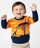 Babyoye Knitted Full Sleeves Pullover Sweater With Giraffe Embroidery - Orange & Navy Blue