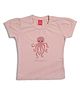 Sportking Cotton Knit Half Sleeves Octopus Printed Pearls Embellished Top - Pink