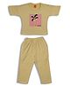 Sportking Cotton Blend Knit Half Sleeves Palm Tree Printed Self Design Top & Pant Set - Yellow