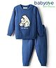 Babyoye Cotton Knit Full Sleeves Embroided Baby Sweater Set with Animal Design - Blue