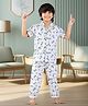 BABY CLOSET Pure Cotton Woven Half Sleeves Dinosaurs Printed Coordinating Night Suit Set - Light Blue