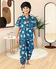 BABY CLOSET Pure Cotton Woven Half Sleeves Space Theme Printed Coordinating Night Suit Set - Blue