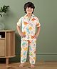 BABY CLOSET Pure Cotton Woven Half Sleeves Colourful Dinosaurs Printed Coordinating Night Suit Set - Peach