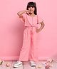 Saka Designs By Sapna Woven Half Flutter Sleeves Textured & Lace Detailed Coordinating Crop Top & Trousers Set - Peach
