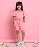 Saka Designs By Sapna Woven Half Sleeves Textured Tie Up Top & Coordinating Pant Set - Peach