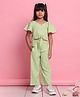 Saka Designs By Sapna Woven Half Sleeves Textured Tie Up Top & Coordinating Wide Legged Pant Set - Green