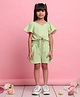 Saka Designs By Sapna Woven Half Sleeves Textured Tie Up Top & Floral Applique Detailed Shorts Set - Green