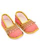 Daizy Lace Embellished Floral Embroidered Slip On Mojaris - Baby Pink & Golden