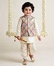 AJ Dezines Silk Blend Woven Full Sleeves Solid Kurta & Dhoti With Ethnic Printed Jacket Set - Multi Colour