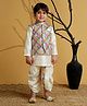 AJ Dezines Silk Blend Woven Full Sleeves Solid Kurta & Dhoti With Ethnic Printed Jacket Set - Multi Colour