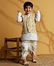 AJ Dezines Silk Blend Woven Full Sleeves Solid Kurta & Dhoti With Floral Printed Jacket Set - Yellow