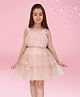 Cutecumber Net Woven Sleeveless Heart & Love Text Glitter Printed Dress - Peach