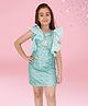 Cutecumber Woven Sleeveless Sequins Embellished & Frill Detailed Shift Dress - Aqua Blue