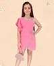 Cutecumber Woven One Shoulder Flutter Sleeves Sequins Embellished & Bow Applique Detailed Dress With  Sling Bag Set - Coral Pink