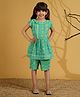 AJ Dezines Cotton Woven Cap Sleeves Floral Printed Lace Detailed Top & Shorts Set - Green