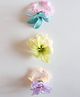 CHOKO Set Of 3 Floral Applique Detailed Scrunchies - Violet Turquoise & Yellow