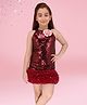 Cutecumber Knit Sleeveless Sequins Embellished & Ruffle Detailed Shift Dress - Maroon