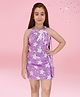 Cutecumber Knit Sleeveless Star Shaped Sequins Embellished Shift Dress With Sling Bag Set - Purple