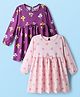 Babyhug Single Jersey Knit Full Sleeves Frock With Floral Print & Bow Applique Pack Of 2 - Purple & Pink