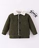 Mark & Mia Full Sleeves Solid Winter Jacket With Fur Collar - Dark Green