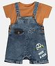 MINI KLUB Cotton Knit Panda Printed Mild Washed Dungaree With Half Sleeves Tee - Blue
